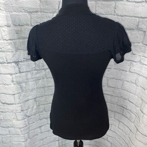 Forever21 mock collar short sleeve baby doll top w/shoulder buttons black sz MED - Picture 8 of 13